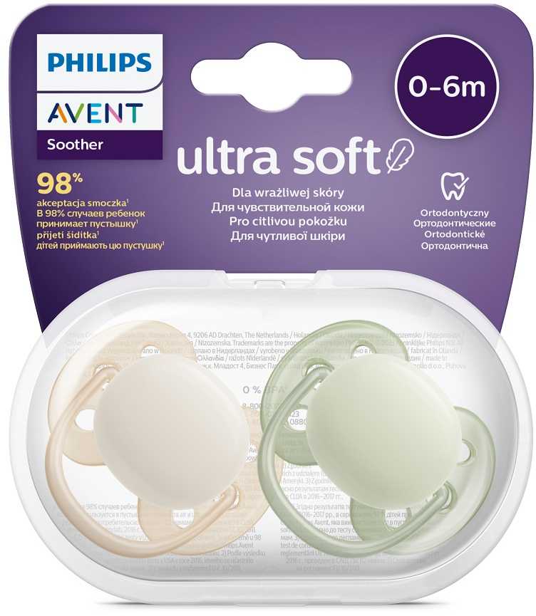 Philips AVENT Cumlík Ultrasoft Premium neutral 0-6m chlapec 2 ks