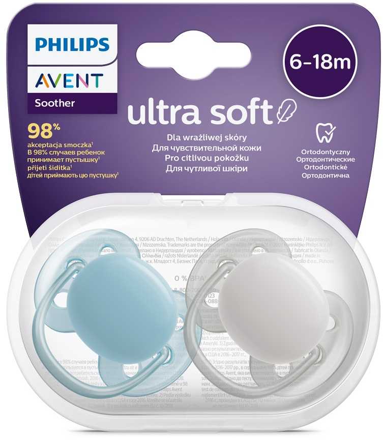 Philips AVENT Cumlík Ultrasoft Premium neutral 6-18m chlapec 2 ks