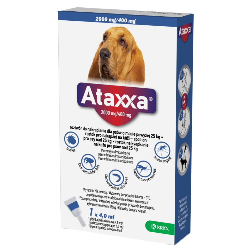 ATAXXA 2000 mg400 mg roztok na kvapkanie na kožu pre psov nad 25 kg 1 pipeta
