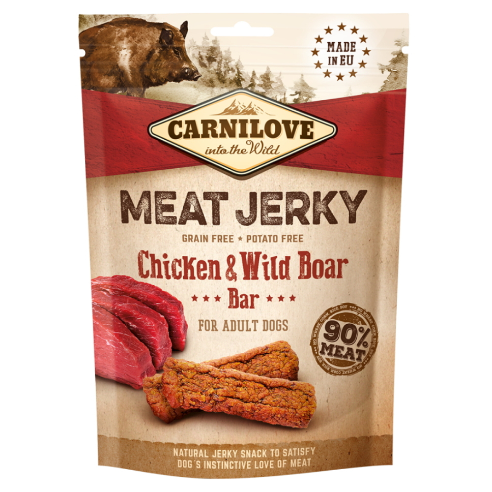 CARNILOVE Meat Jerky pre psov Chicken  Wild Boar Bar 100 g